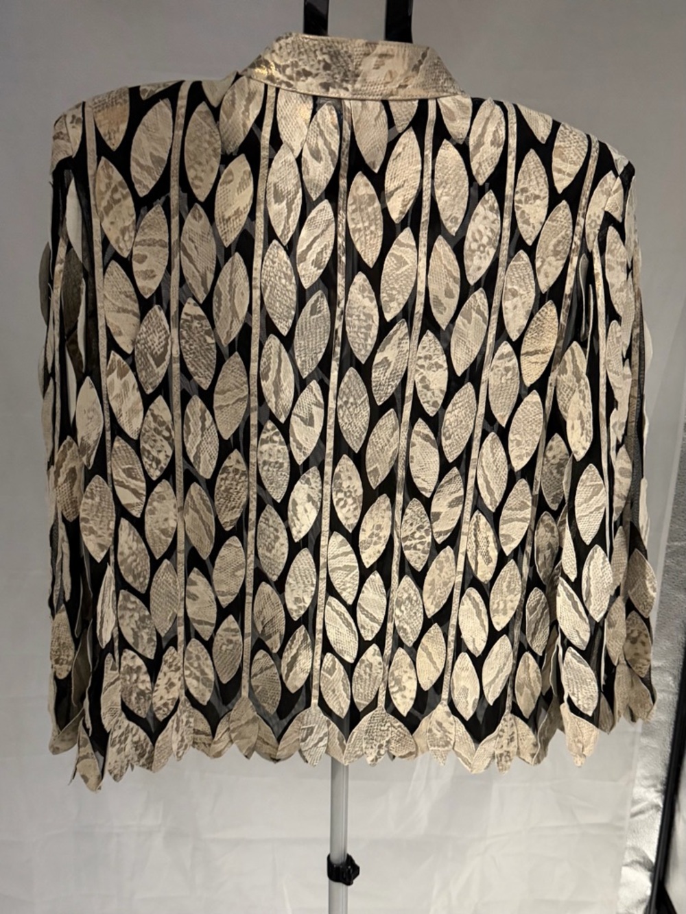 Natto Rare Gold Metallic Black Mesh Braided Leather Sheer Lightweight Jacket - Picture 4 of 9